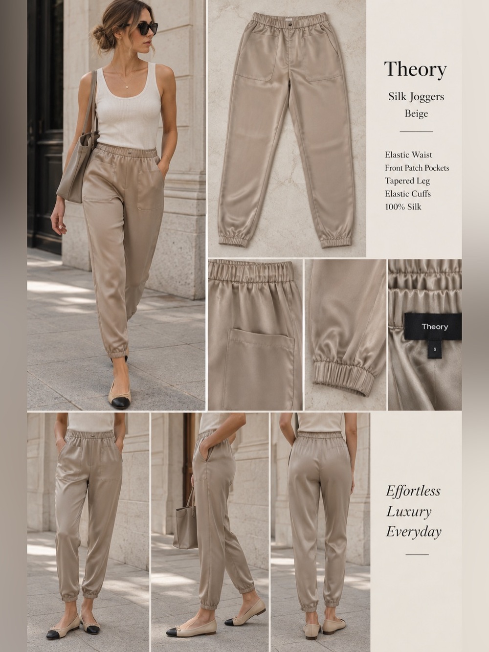 Theory silk joggers in Beige